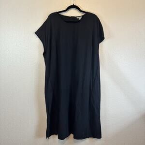 Refinity City Chic‎ Dress Black Button Back Slit Lagenlook Artsy Minimalist M/18